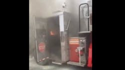 An out-of-service FDNY apparatus caught fire while traveling to Brooklyn on the Verrazzano-Narrows Bridge on Wednesday. An out-of-service FDNY apparatus caught fire while traveling to Brooklyn on the Verrazzano-Narrows Bridge on Wednesday.