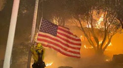Fremont, CA, firefighters rescued a flag threatened by the Glass Fire at the Fairwinds Estate Winery in Calistoga this week.