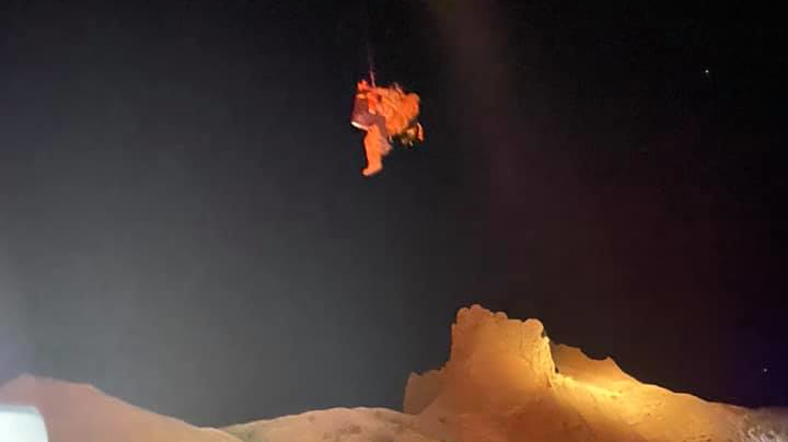 Interior, SD, firefighters called in a National Guard Black Hawk helicopter to help rescue a man who fell about 100 feet into a crevasse Saturday in the Badlands National Park