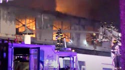Firefighters from multiple departments battled a four-alarm blaze that erupted at a steel processing plant in Kenilworth late Saturday. Firefighters from multiple departments battled a four-alarm blaze that erupted at a steel processing plant in Kenilworth late Saturday.