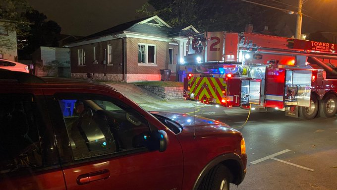 A Lexington, KY, firefighter was injured after a fall down attic stairs during a residential blaze early Monday.