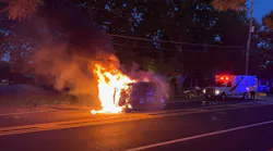 Two Palmer, PA, Municipal Fire Department firefighters came upon a vehicle that had rolled over and caught fire Wednesday and pulled out two occupants who were trapped inside.