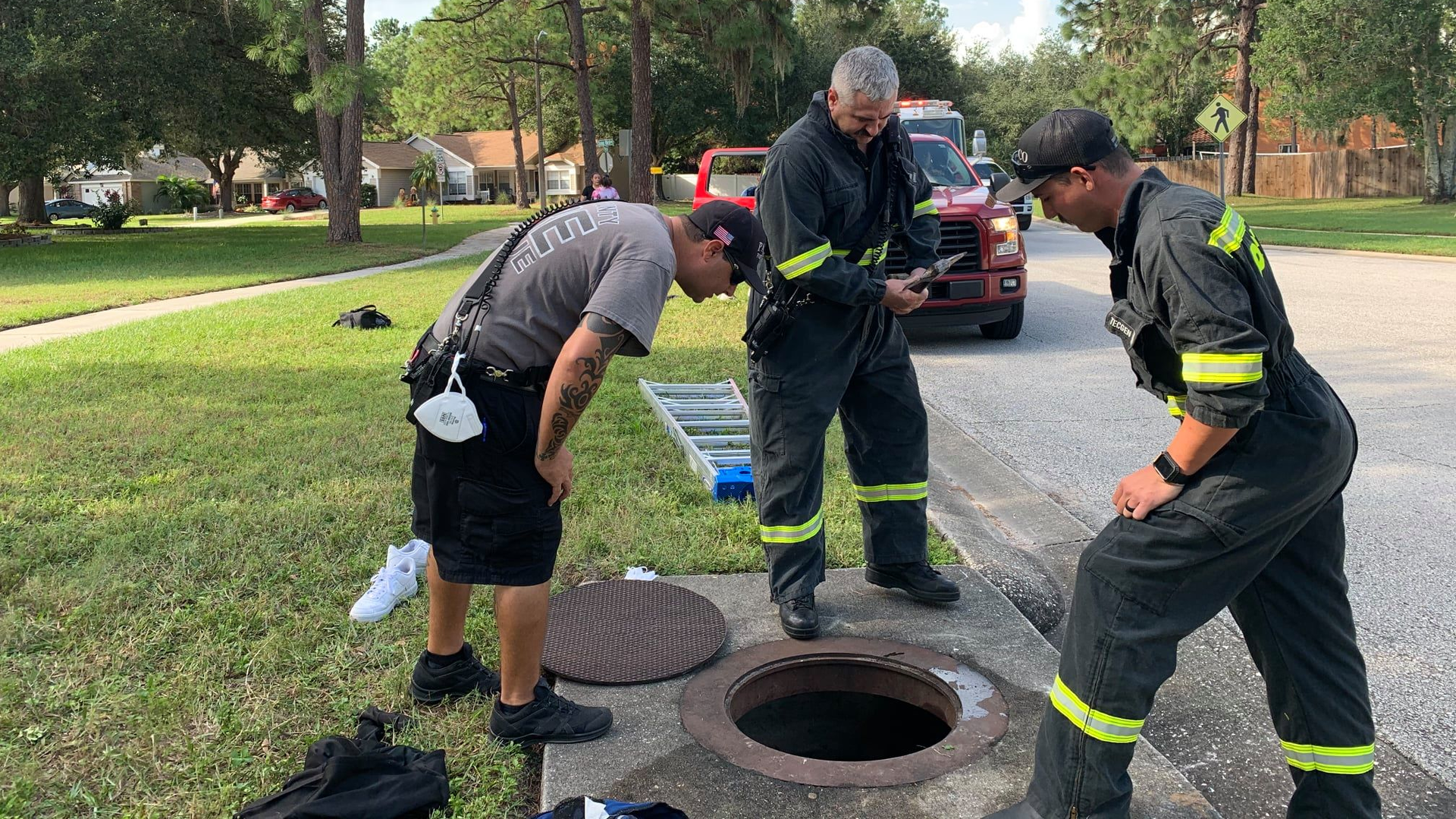 Pasco County, FL, firefighters rescued a teenager Wednesday who became stuck in a storm drain after trying to retrieve a dropped cellphone.