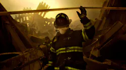 FDNY firefighters search through the rubble of the south tower of the World Trade Center in New York City on Sept. 11, 2001.