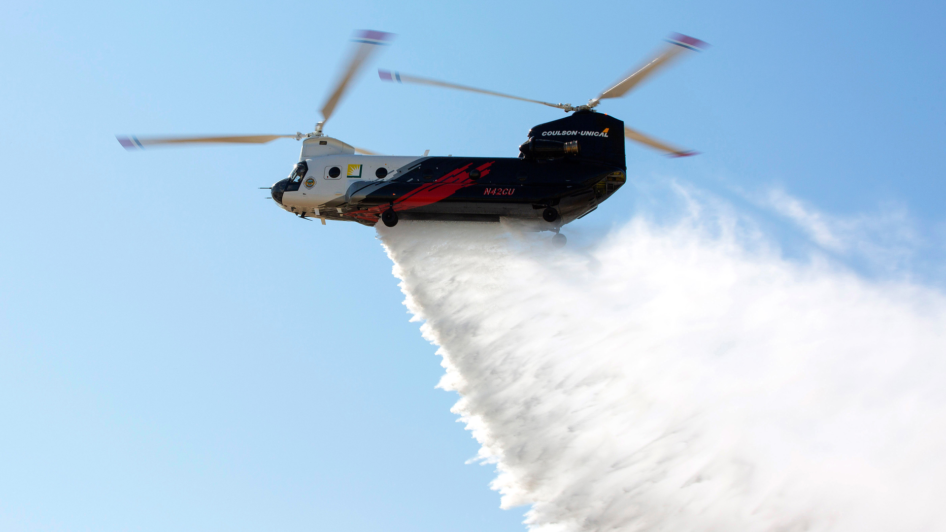 Orange County, CA, fire officials unveiled the 'Very Large Helitanker,'--a 3,000-gallon capacity CH-47 Chinook helicopter--that is now on-hand to assist fire crews battling Southern California's many wildfires.