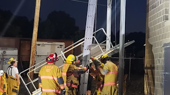 Greensburg, PA, firefighters participate in ladder training last month at the department's refurbished drill tower at Lynch Field.