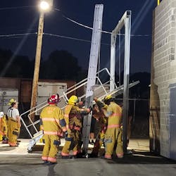 Greensburg, PA, firefighters participate in ladder training last month at the department&apos;s refurbished drill tower at Lynch Field.