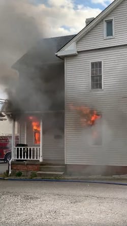 A Hanover, PA, firefighter suffered burns battling a house fire Wednesday. A Hanover, PA, firefighter suffered burns battling a house fire Wednesday.