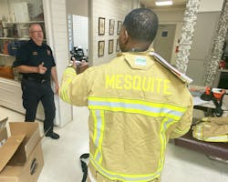 Newer sets of bunker gear offer improved coverage and protection for firefighters, particularly in the neck, wrist and pant cuff interface areas. Newer sets of bunker gear offer improved coverage and protection for firefighters, particularly in the neck, wrist and pant cuff interface areas.