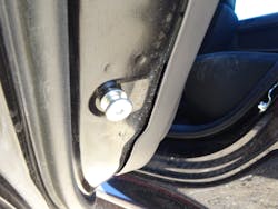 Door striker pins vary in color and length. Most frequently, they consist of a hardened steel bolt that’s secured into a reinforced portion of the end of the door. Door striker pins vary in color and length. Most frequently, they consist of a hardened steel bolt that’s secured into a reinforced portion of the end of the door.