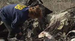 A still photo from NTSB video at the Kobe Bryant helicopter crash site in Calabasas, CA.