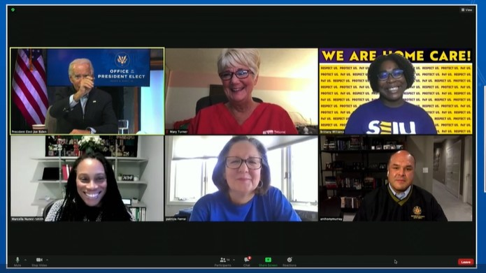 President-elect Joe Biden talked Wednesday to essential workers, including the president of the firefighters union Hamilton County, IN, about their experiences during the pandemic.