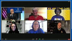 President-elect Joe Biden talked Wednesday to essential workers, including the president of the firefighters union Hamilton County, IN, about their experiences during the pandemic. President-elect Joe Biden talked Wednesday to essential workers, including the president of the firefighters union Hamilton County, IN, about their experiences during the pandemic.