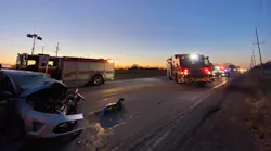Crown Point, IN, firefighters extricated the trapped driver of a car in heavily impacted crash along U.S. 231 on Monday.