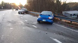 A multi-vehicle crash along Spaulding Turnpike in Dover, NH, on Saturday had firefighters set up an aerial in a blocker position, preventing the accident scene becoming worse.