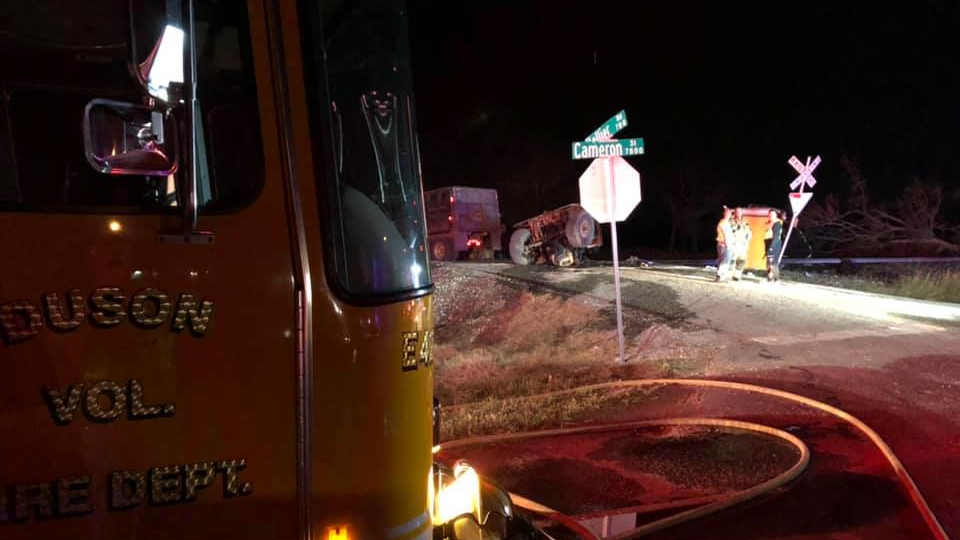 Duson, LA, firefighters and a Lafayette Fire Department hazmat crew responded to a collision between an Amtrak train and an 18-wheel dump truck late Tuesday.