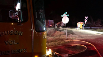 Duson, LA, firefighters and a Lafayette Fire Department hazmat crew responded to a collision between an Amtrak train and an 18-wheel dump truck late Tuesday.