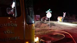 Duson, LA, firefighters and a Lafayette Fire Department hazmat crew responded to a collision between an Amtrak train and an 18-wheel dump truck late Tuesday.