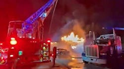 Jacksonville, FL, firefighters battle a commercial blaze early Wednesday on the city&apos;s northwest side.