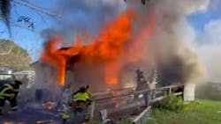 Four Jacksonville, FL, firefighters suffered burns while battling a blaze at a single-family home Tuesday.
