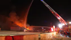More than two dozen firefighters from multiple departments battled a blaze at a Merced County, CA, tire shop late Tuesday. More than two dozen firefighters from multiple departments battled a blaze at a Merced County, CA, tire shop late Tuesday.