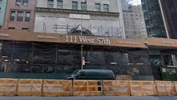 Strong wind gusts sent glass and debris from a luxury residential high-rise in Midtown Manhattan showering to the street below late Sunday after the remnants of Hurricane Zeta caused an attached crane to spin in circles last month. Strong wind gusts sent glass and debris from a luxury residential high-rise in Midtown Manhattan showering to the street below late Sunday after the remnants of Hurricane Zeta caused an attached crane to spin in circles last month.