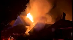 A San Francisco firefighter was injured battling a three-alarm garage fire in the Noe Valley neighborhood early Wednesday.