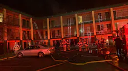 A Roanoke, VA, suffered a minor injury while battling a two-alarm hotel blaze Saturday.