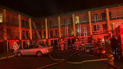 A Roanoke, VA, suffered a minor injury while battling a two-alarm hotel blaze Saturday.