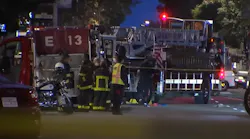 A San Francisco firefighter was critically injured by a hose line during a high-rise blaze Monday.