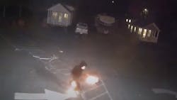 A video released by the Catawba County, NC, Sheriff's Office shows a suspected arsonist fleeing a Sherrills Ford RV resort business office Nov. 1 after his pants apparently catch fire. A video released by the Catawba County, NC, Sheriff's Office shows a suspected arsonist fleeing a Sherrills Ford RV resort business office Nov. 1 after his pants apparently catch fire.