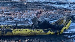 Springfield, MA, firefighters rescued a man stuck in thick mud at Watershops Pond early Sunday. Springfield, MA, firefighters rescued a man stuck in thick mud at Watershops Pond early Sunday.