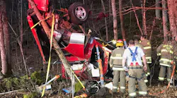 Whitehall, NY, firefighters extricated a man from a pickup truck after he swerved to avoid hitting a deer and crashed into a street Saturday.