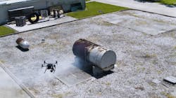A drone that is equipped with a thermal imaging camera can see the liquid levels in hazmat containers.