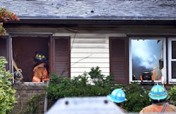 One firefighter was injured as they entered the burning home. One firefighter was injured as they entered the burning home.