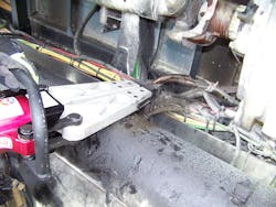 At this rollover 18-wheeler incident, a power spreader was used to crimp the fuel line, effectively shutting off the flow of the fuel. At this rollover 18-wheeler incident, a power spreader was used to crimp the fuel line, effectively shutting off the flow of the fuel.