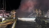 Nearly 30 Annapolis, MD, firefighters battled a fire aboard a 25-foot sailboat Monday.