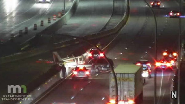 A small plane crash-landed Wednesday night on Interstate 35W, just south of Interstate 694 near New Brighton, MN.