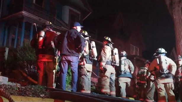Three Buffalo, NY, firefighters were among six people injured during a two-alarm residential fire Saturday.