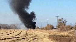 CAL FIRE/Butte County firefighters battled a blaze that was sparked by a propane truck crash Monday. CAL FIRE/Butte County firefighters battled a blaze that was sparked by a propane truck crash Monday.