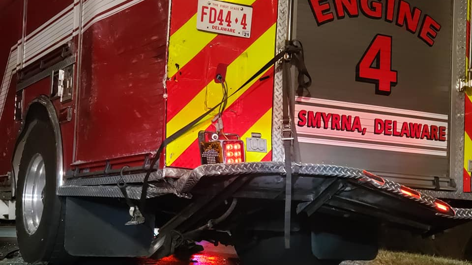 A woman was injured when her vehicle struck a Citizens' Hose Company fire apparatus at the scene of a previous crash in Smyra, DE, Thursday.