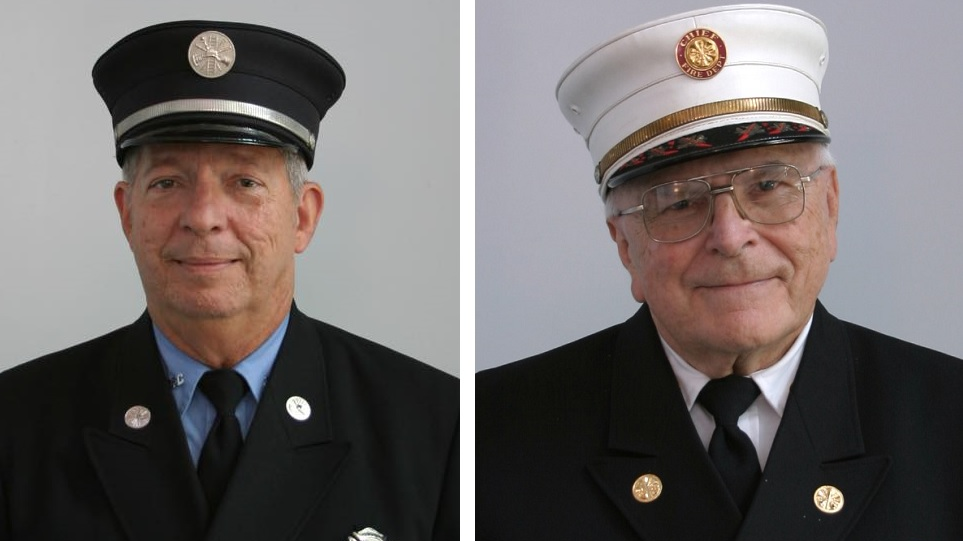 Colonial Park, PA, Fire Company firefighter Edward F. Hine (left) and Chief Emeritus Lee Witman.