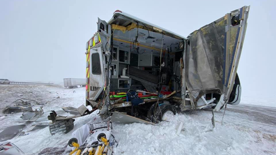The side of a Limon, CO, Area Fire Protection District ambulance was ripped apart in an accident Tuesday.
