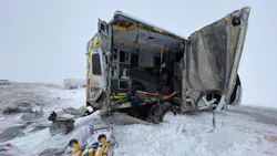 The side of a Limon, CO, Area Fire Protection District ambulance was ripped apart in an accident Tuesday. The side of a Limon, CO, Area Fire Protection District ambulance was ripped apart in an accident Tuesday.