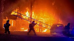 Crews from multiple departments battled a raging residential fire in Belleview, FL, on Friday, and firefighters saved a woman and two dogs from the flames. Crews from multiple departments battled a raging residential fire in Belleview, FL, on Friday, and firefighters saved a woman and two dogs from the flames.