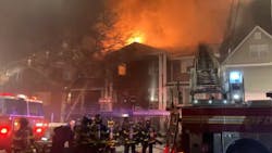 Two FDNY firefighters were injured during a massive fire at a three-story house in Queens that killed three people early Saturday. Two FDNY firefighters were injured during a massive fire at a three-story house in Queens that killed three people early Saturday.