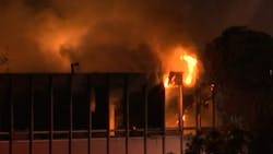 Firefighters from multiple departments battled a multi-alarm fire that broke out at an abandoned warehouse in Richmond, CA, early Friday. Firefighters from multiple departments battled a multi-alarm fire that broke out at an abandoned warehouse in Richmond, CA, early Friday.