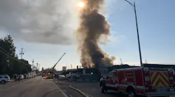 San Jose, CA, firefighters battled a four-alarm blaze that erupted at a roofing business Friday.