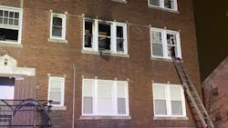 St. Louis firefighters rescued a toddler and an infant from a burning apartment building early Wednesday. St. Louis firefighters rescued a toddler and an infant from a burning apartment building early Wednesday.