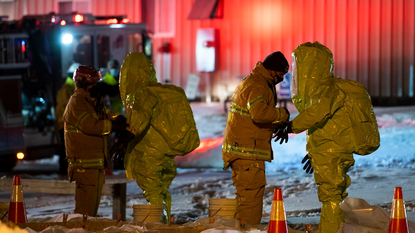 MA Hazmat Crews Neutralize Nitric Acid Spill Inside Trailer Firehouse